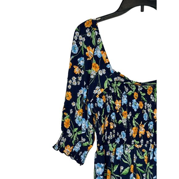 Draper James Women's Top Poplin Cropped Smocked Floral Stretch Square Neck Small - Picture 8 of 10